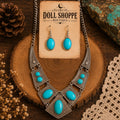 Western Turquoise Statement Necklace & Earring Set | Silver Tone Southwestern Jewelry Set