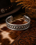 Western Silver Cuff Bracelet | Engraved Boho Cowgirl Bracelet | Rustic Southwestern Statement Cuff | Western Boutique Jewelry | Adjustable Open Cuff