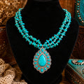 Western Turquoise Chunky Choker Necklace | Multi Strand Turquoise Chip Statement Necklace | Silver Southwest Cowgirl Necklace | Boho Western Boutique Jewelry | Adjustable Bib Necklace