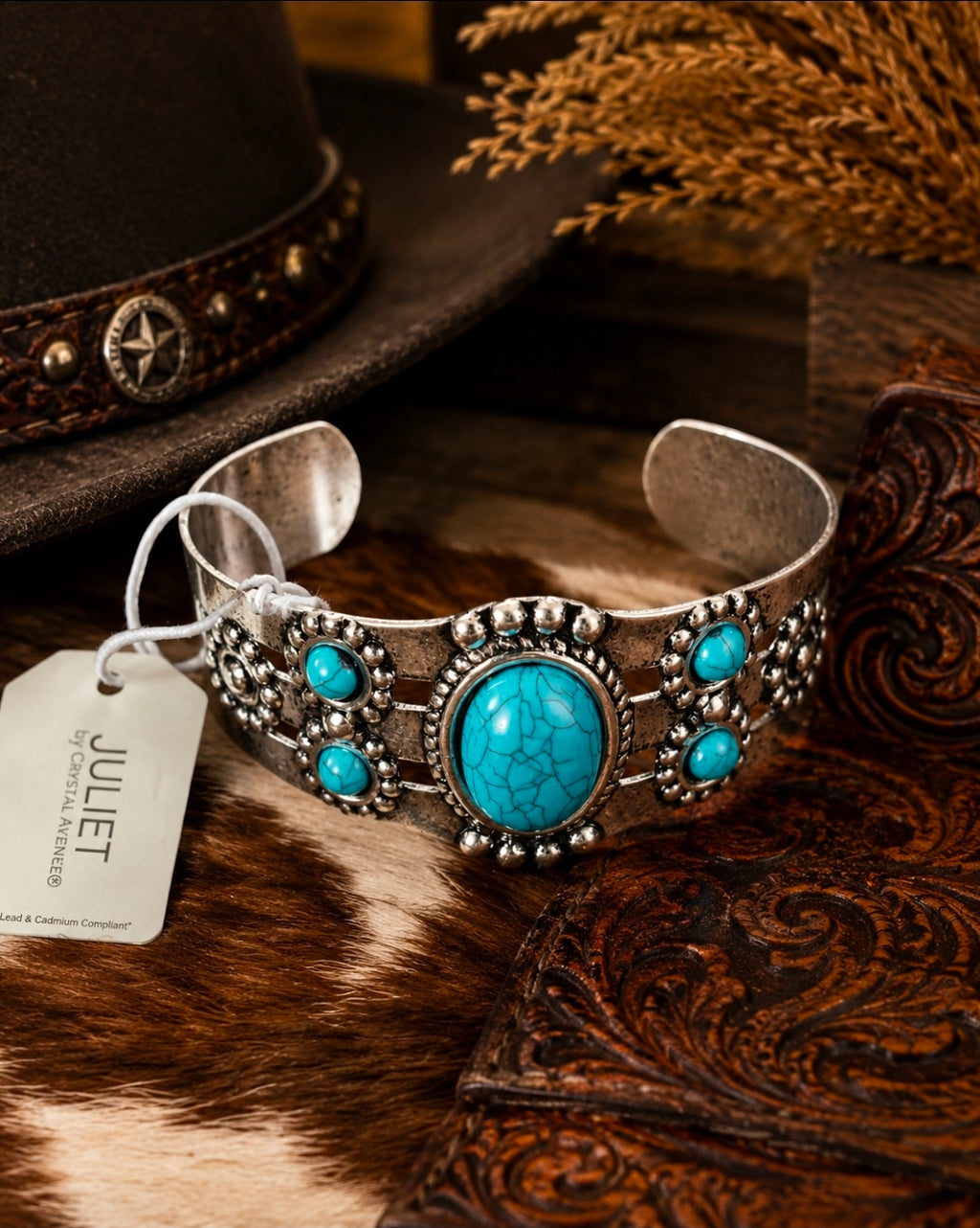 Western Turquoise Cuff Bracelet | Silver Boho Cowgirl Bracelet | Southwestern Adjustable Statement Cuff | Western Boutique Jewelry Gift for Her