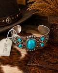 Western Turquoise Cuff Bracelet | Silver Boho Cowgirl Bracelet | Southwestern Adjustable Statement Cuff | Western Boutique Jewelry Gift for Her