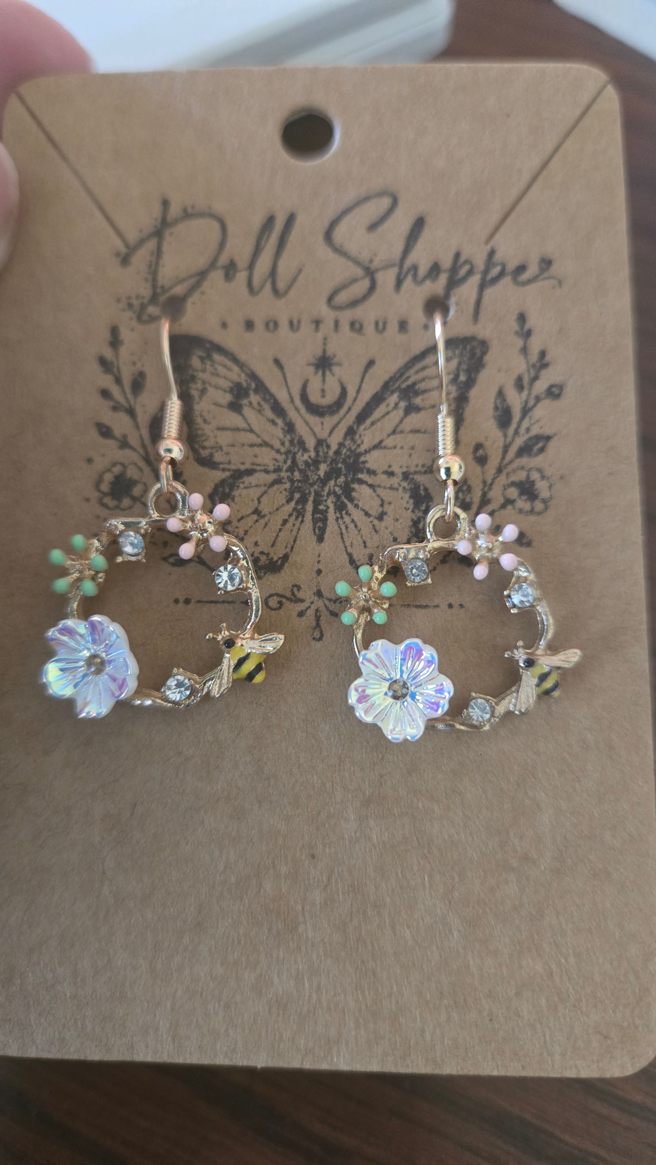 Bloom & Bee Boho Floral Wreath Earrings | Gold Bee Dangle Earrings | Cottagecore Wildflower Jewelry