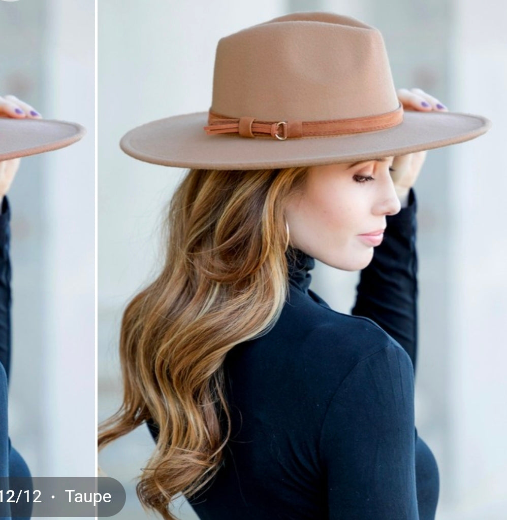 Wide Brim Panama Fedora Hat for Women | Rancher Hat | Western Hat | Boho Hat | Cream, Taupe & Black | Adjustable Fedora | Cowgirl Fashion