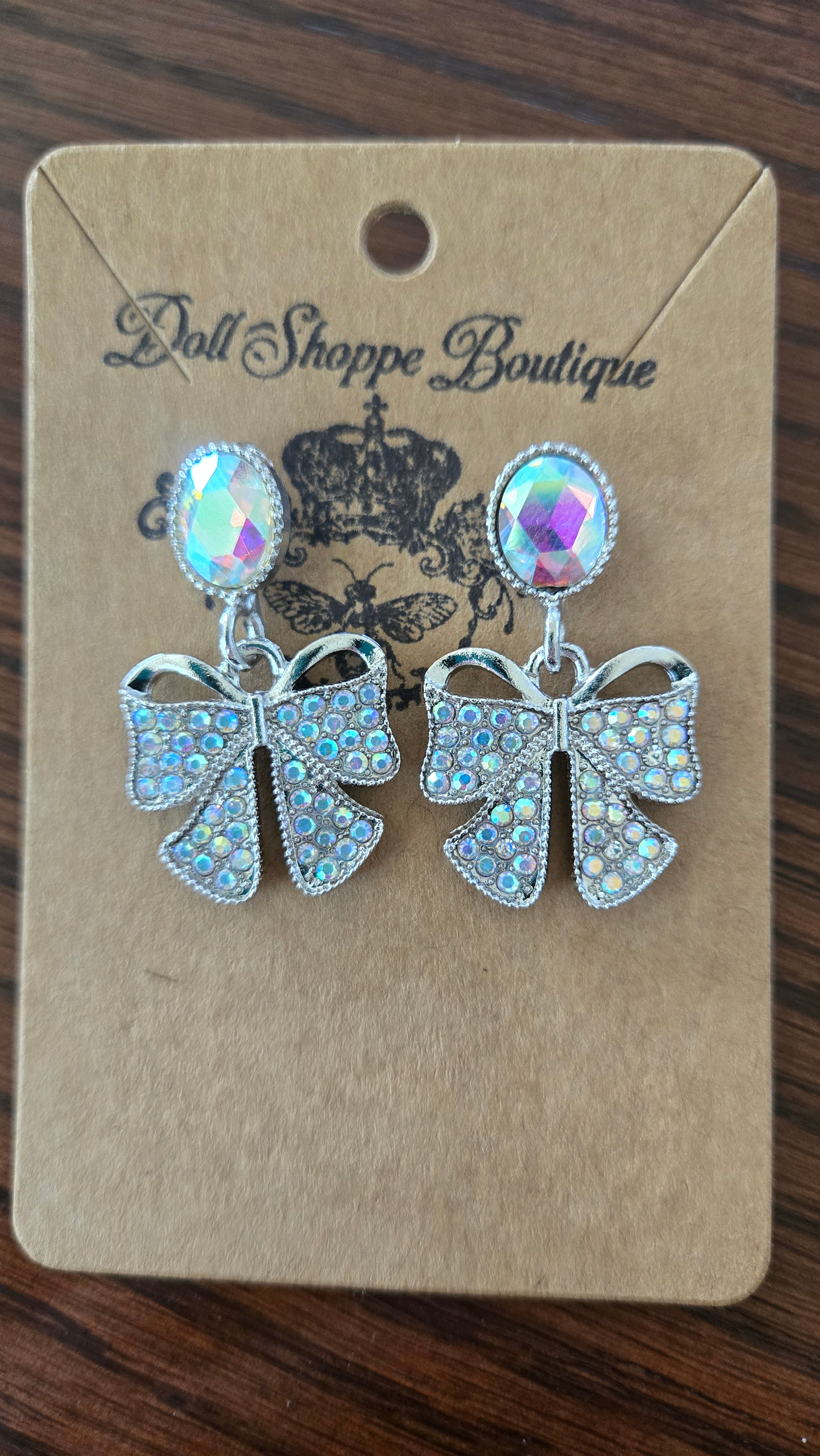 Gold Rhinestone Bow Earrings for Women | AB Crystal Statement Bow Earrings | Coquette Jewelry | Sparkly Glam Bow Dangle Earrings | Boutique Fashion Jewelry Gift