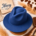 Wide Brim Felt Fedora Hat | Adjustable Flat Brim Jazz Hat | Western Boho Ranch Style | 8 Colors Available