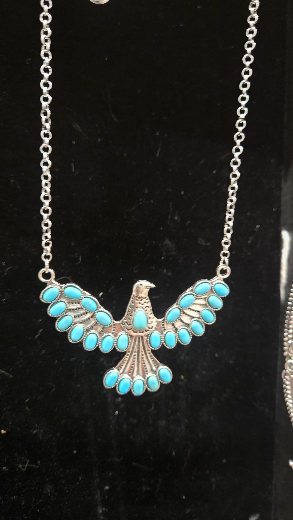 Western Thunderbird Turquoise Statement Necklace | Silver Tone Southwestern Bird Pendant Necklace