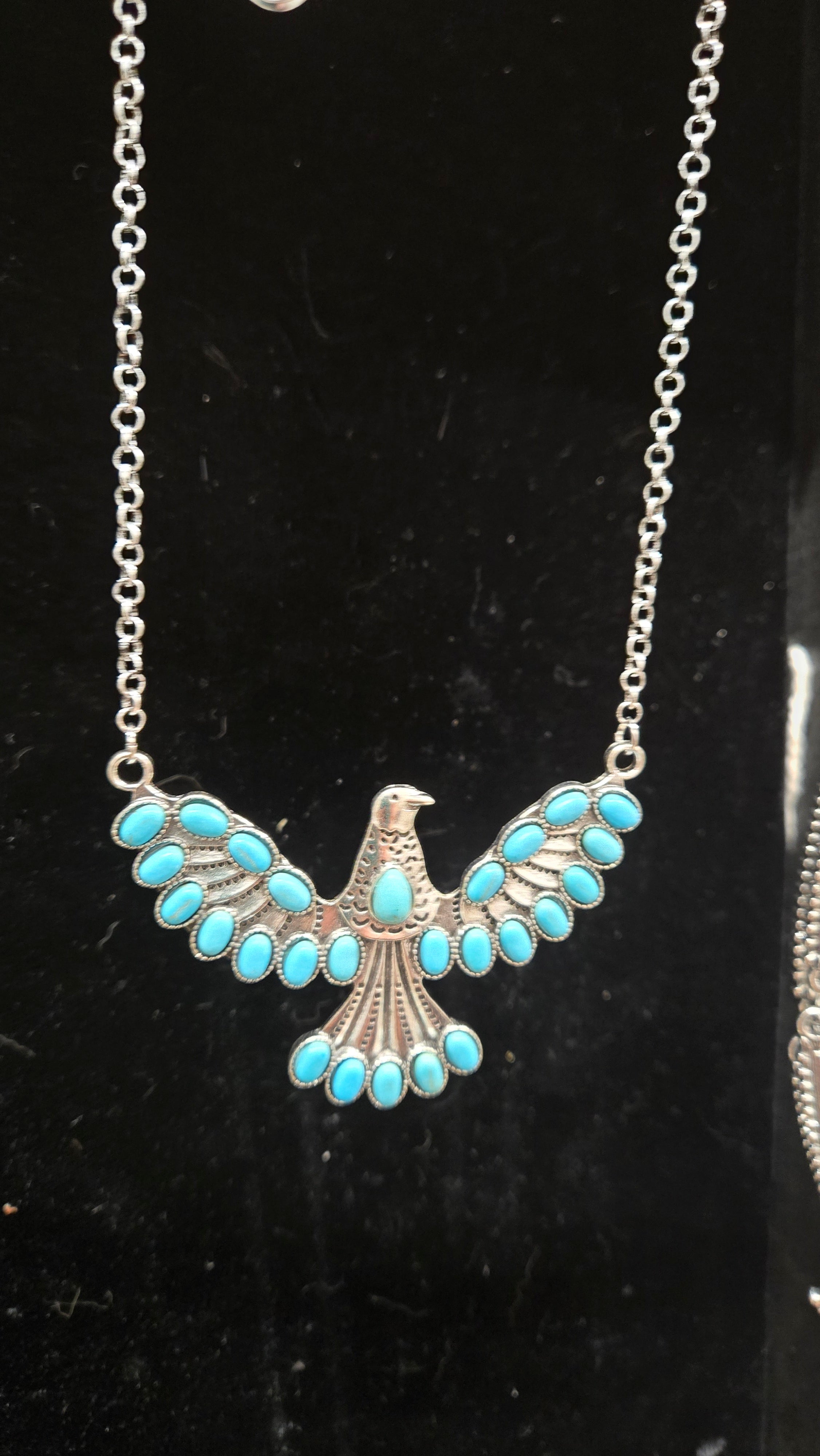 Western Thunderbird Turquoise Statement Necklace | Silver Tone Southwestern Bird Pendant Necklace