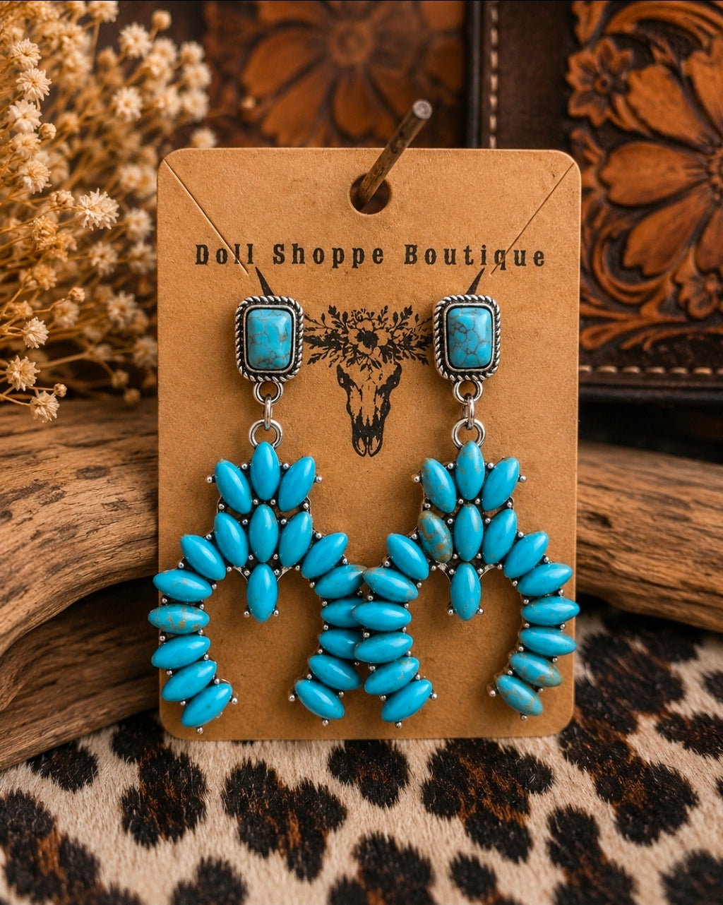 Western Faux Turquoise Cluster Arch Earrings | Boho Cowgirl Statement Dangle Earrings | Southwestern Silver Drop Earrings | Rodeo Western Jewelry Gift for Her