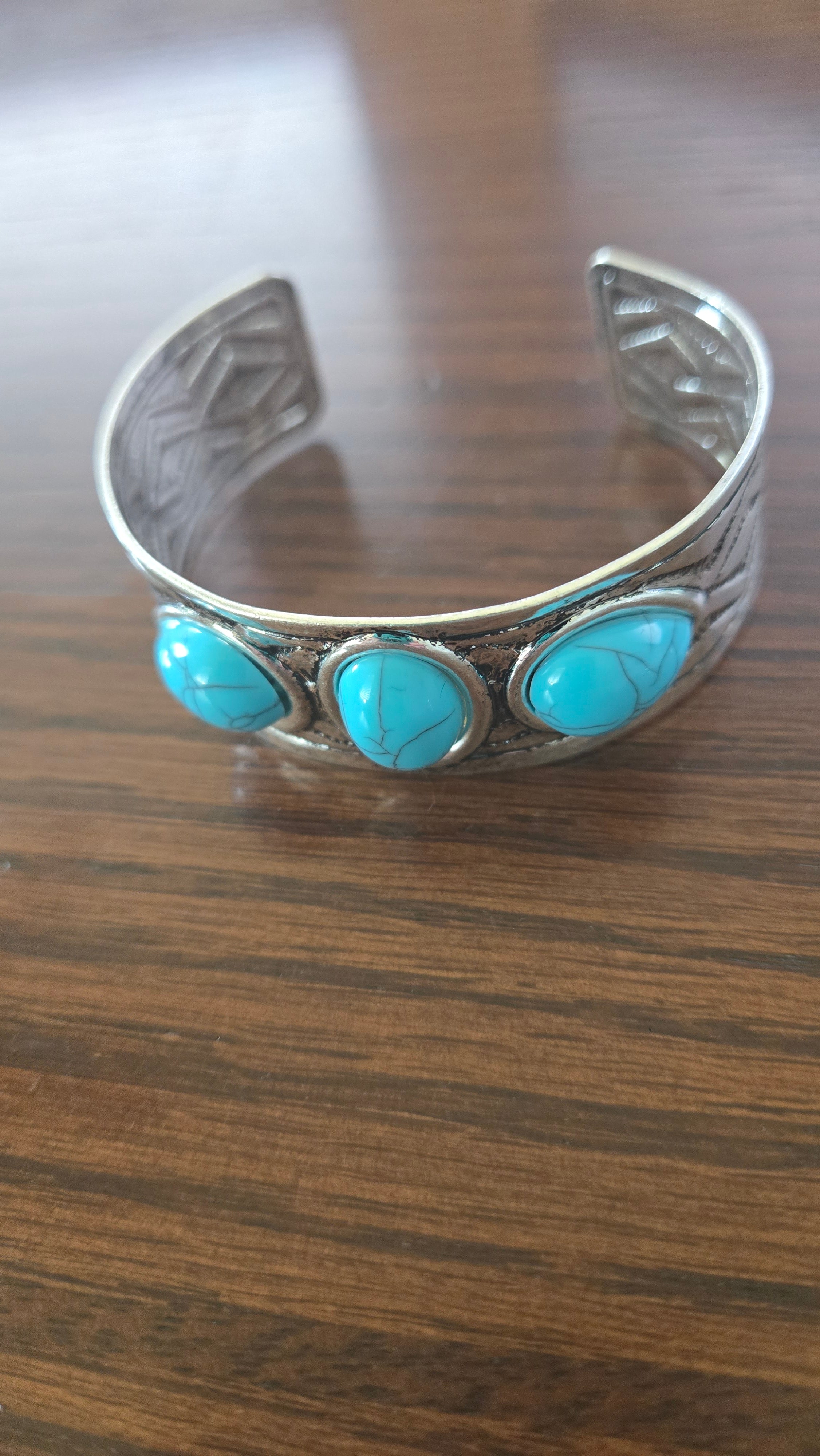 Western Turquoise Cuff Bracelet | Triple Stone Silver Cuff | Southwestern Cowgirl Bracelet | Boho Adjustable Statement Bracelet | Boutique Jewelry Gift
