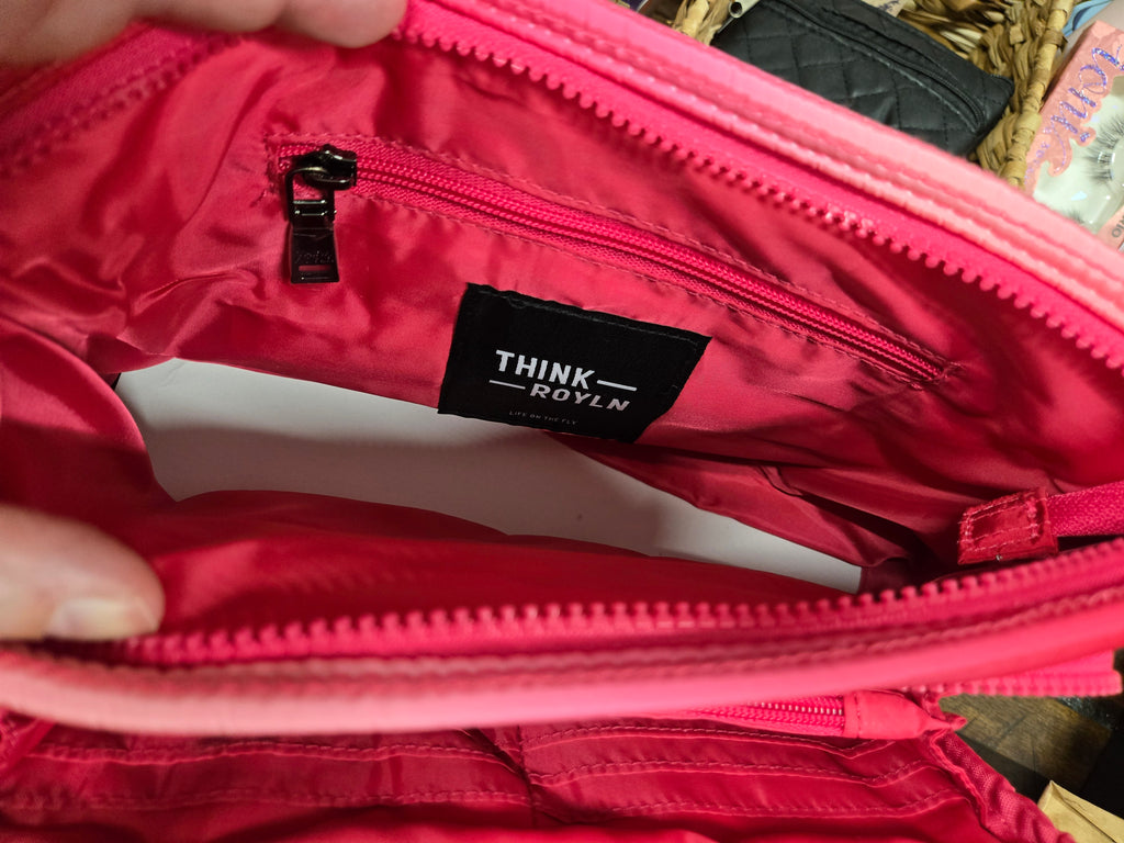 Think Royln Bank Street XL Quilted Crossbody Bag & Matching Convertible Pouch – Hot Pink | RFID Wallet | Lightweight Designer Travel Bag