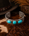 Western Turquoise Cuff Bracelet | Triple Stone Silver Cuff | Southwestern Cowgirl Bracelet | Boho Adjustable Statement Bracelet | Boutique Jewelry Gift