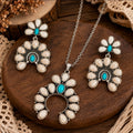 Western Ivory Squash Blossom Necklace & Earrings Set | Faux Turquoise Statement Jewelry | Southwestern Cowgirl Jewelry
