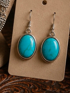 Western Turquoise Statement Necklace & Earring Set | Silver Tone Southwestern Jewelry Set