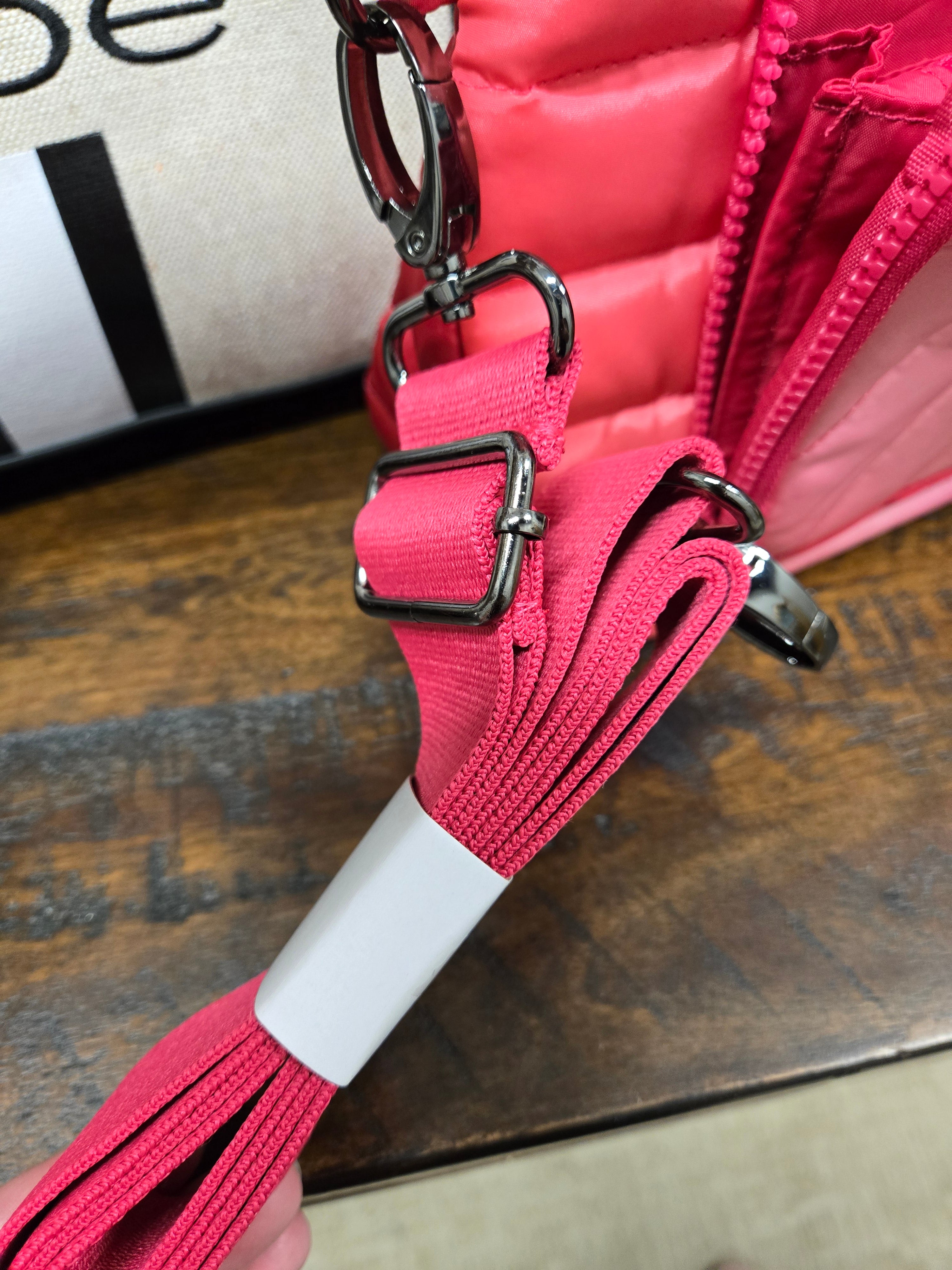 Think Royln Bank Street XL Quilted Crossbody Bag & Matching Convertible Pouch – Hot Pink | RFID Wallet | Lightweight Designer Travel Bag