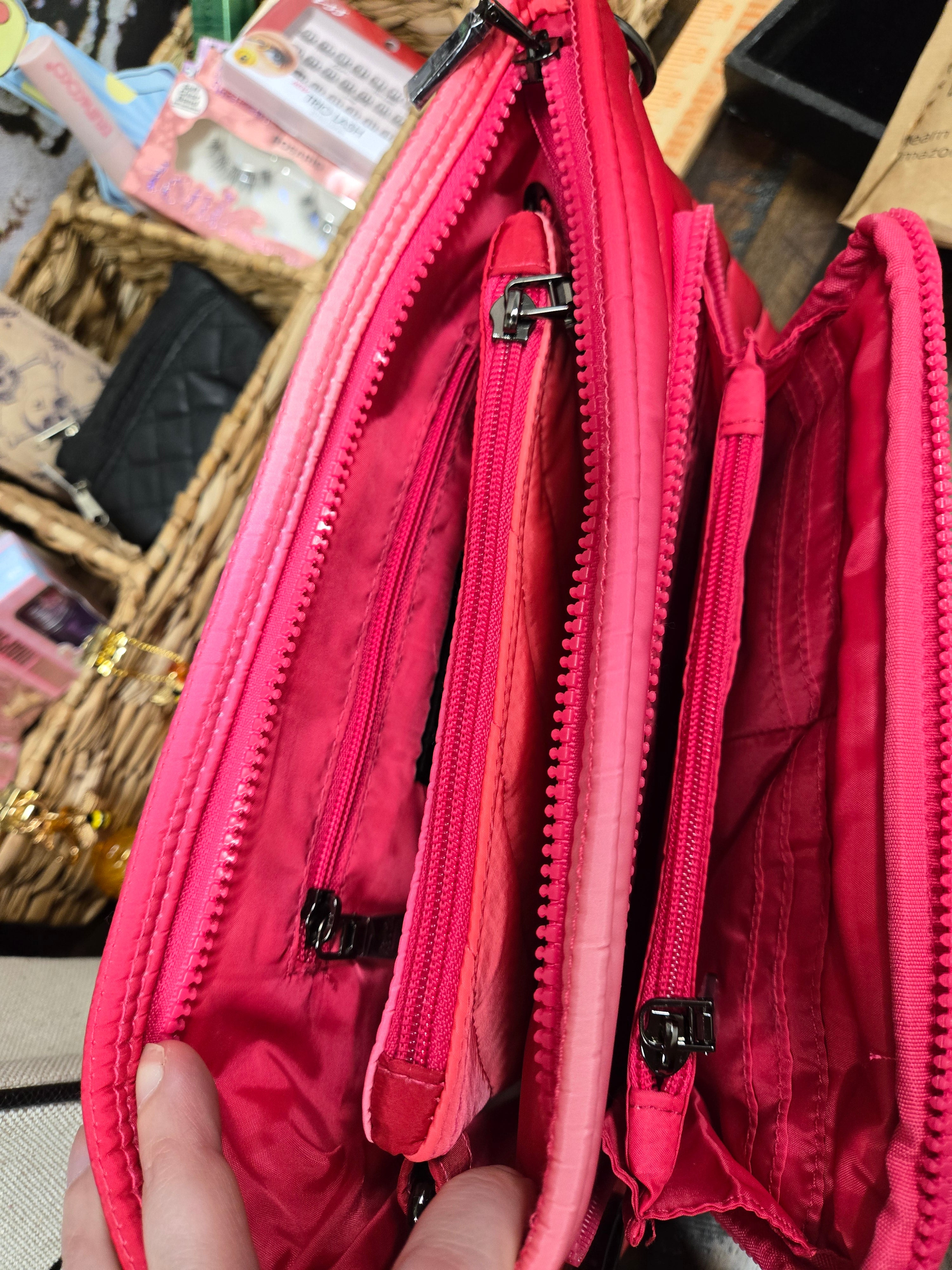 Think Royln Bank Street XL Quilted Crossbody Bag & Matching Convertible Pouch – Hot Pink | RFID Wallet | Lightweight Designer Travel Bag