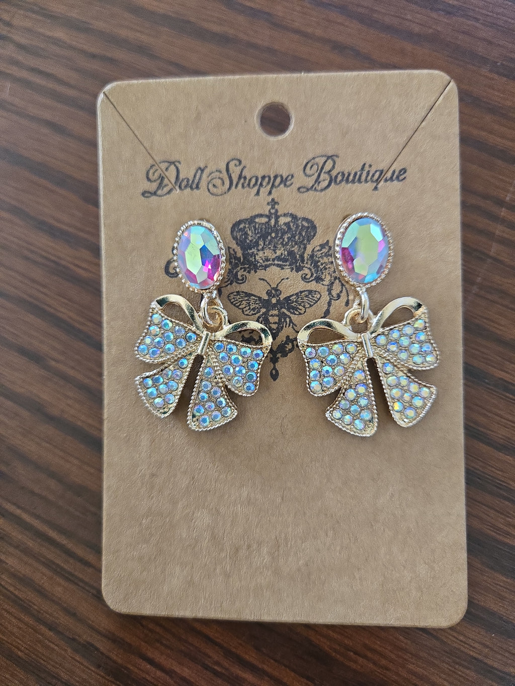 Gold Rhinestone Bow Earrings for Women | AB Crystal Statement Bow Earrings | Coquette Jewelry | Sparkly Glam Bow Dangle Earrings | Boutique Fashion Jewelry Gift