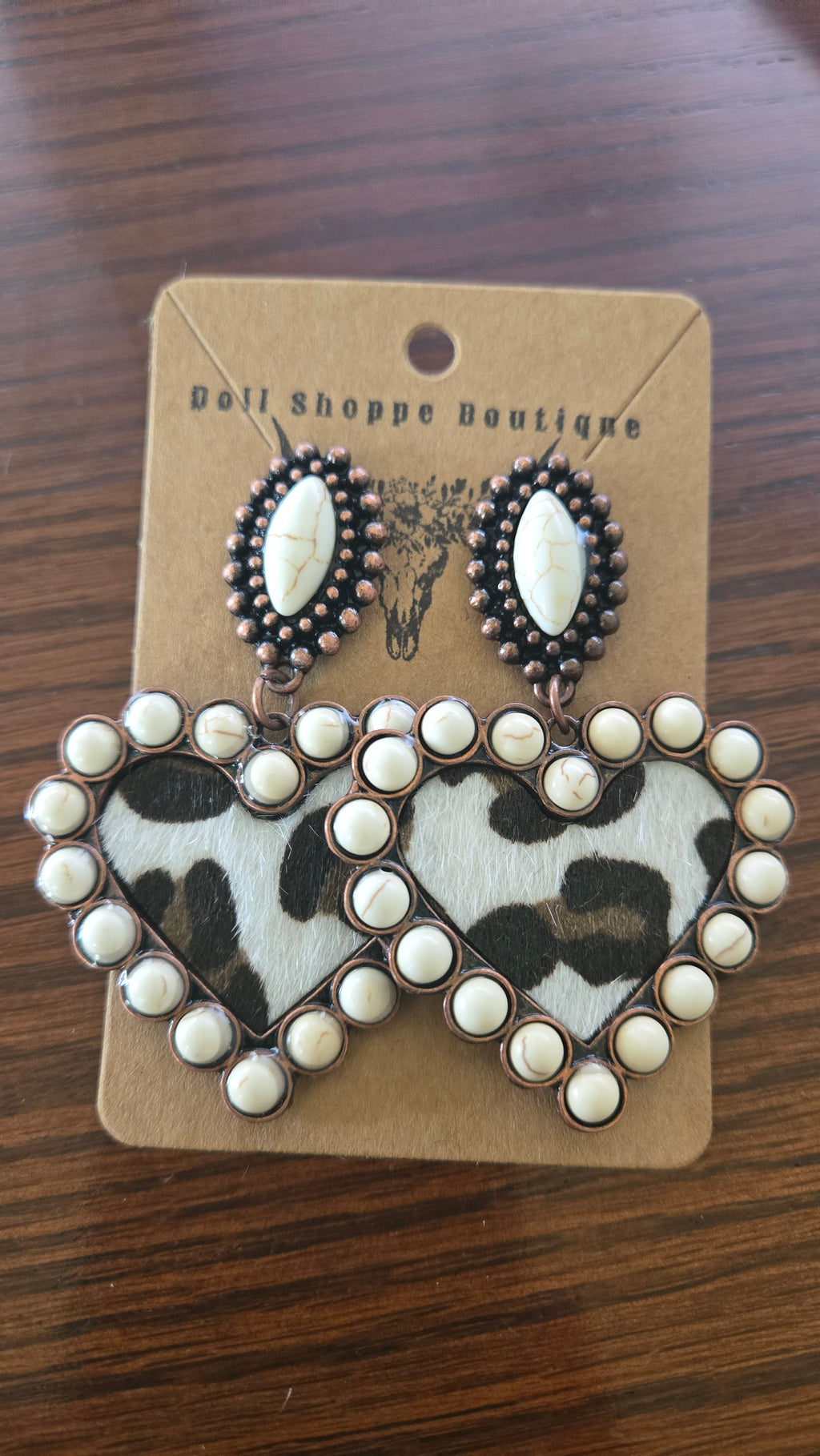 Western Cowhide Heart Earrings | Ivory Howlite Statement Earrings | Faux Fur Cowgirl Earrings | Copper Western Jewelry | Boho Boutique Gift