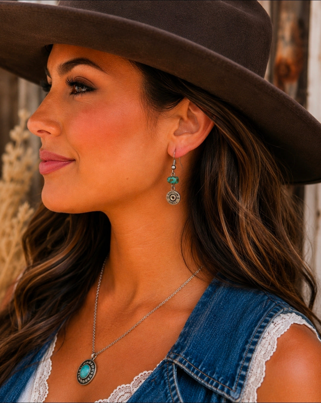 Western Shotgun Shell Earrings with Faux Turquoise | 12 Gauge Cowgirl Dangle Earrings | Rustic Country Western Jewelry | Hunting Gift for Her | Rodeo Boutique Earrings