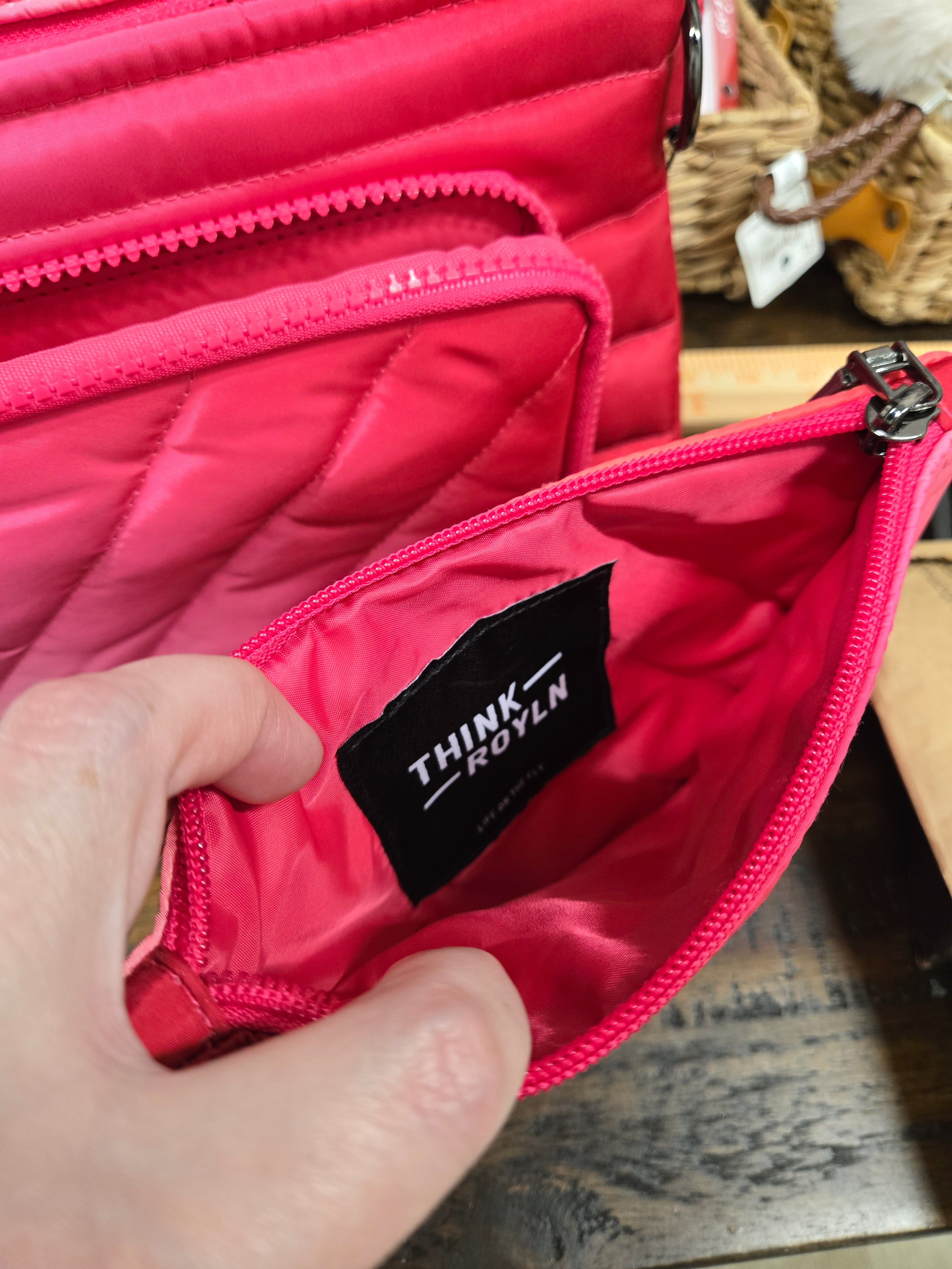 Think Royln Bank Street XL Quilted Crossbody Bag & Matching Convertible Pouch – Hot Pink | RFID Wallet | Lightweight Designer Travel Bag