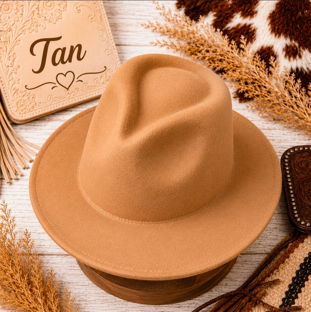 Wide Brim Felt Fedora Hat | Adjustable Flat Brim Jazz Hat | Western Boho Ranch Style | 8 Colors Available