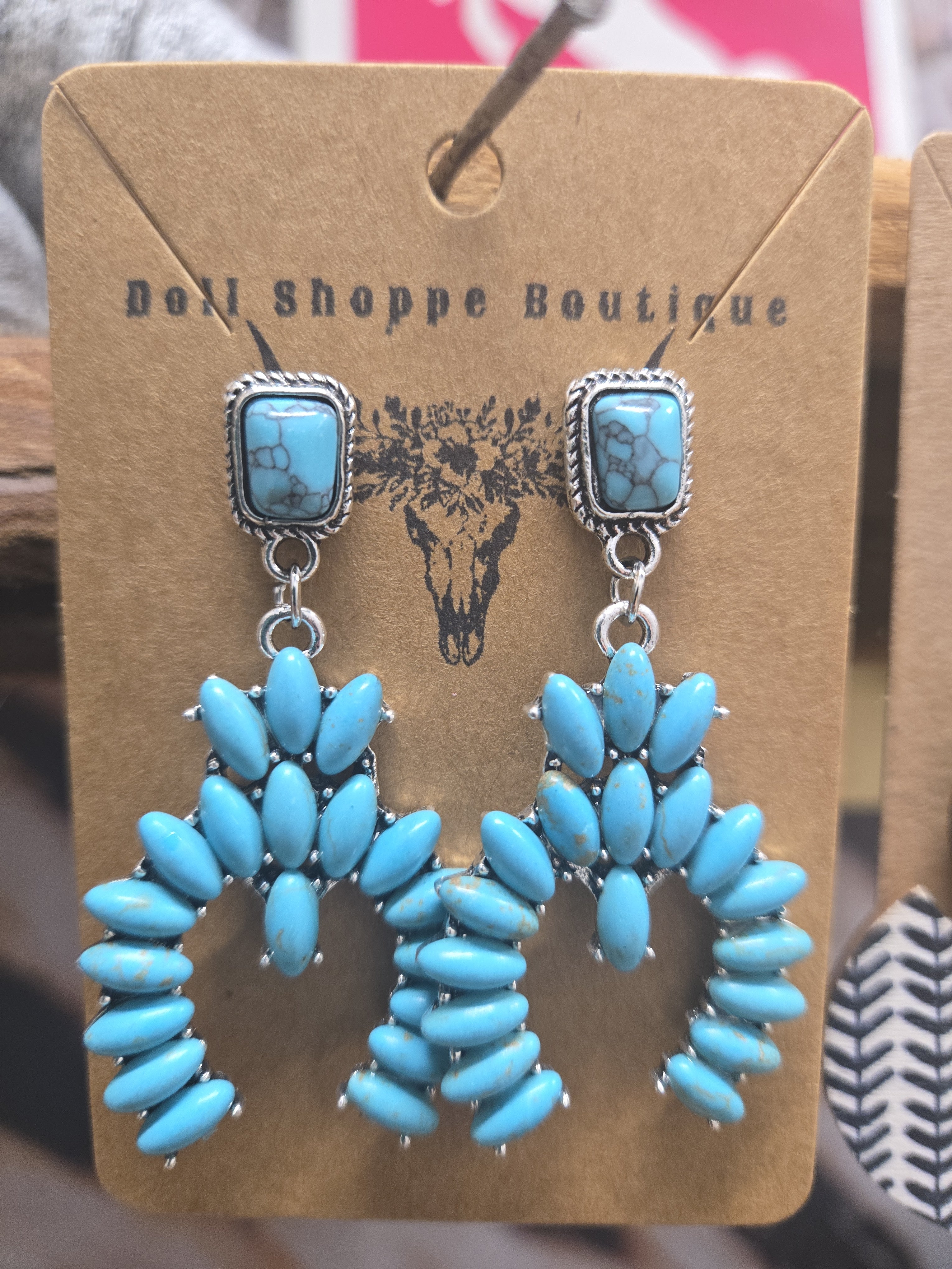 Western Faux Turquoise Cluster Arch Earrings | Boho Cowgirl Statement Dangle Earrings | Southwestern Silver Drop Earrings | Rodeo Western Jewelry Gift for Her
