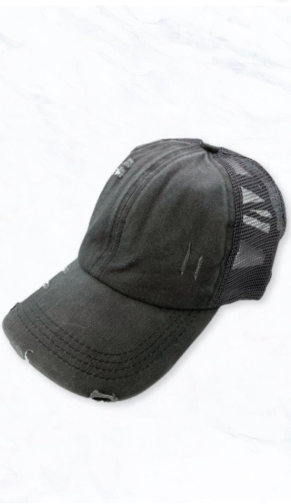 Mesh Back Ponytail Baseball Cap | Distressed Trucker Hat | Leopard, Black & Grey | High Ponytail Hat | Adjustable Women's Ball Cap