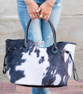 Black & White Cow Print Tote Bag | Western Faux Fur Cowhide Purse | Large Everyday Cowgirl Handbag | Country Western Shoulder Bag | Boutique Tote
