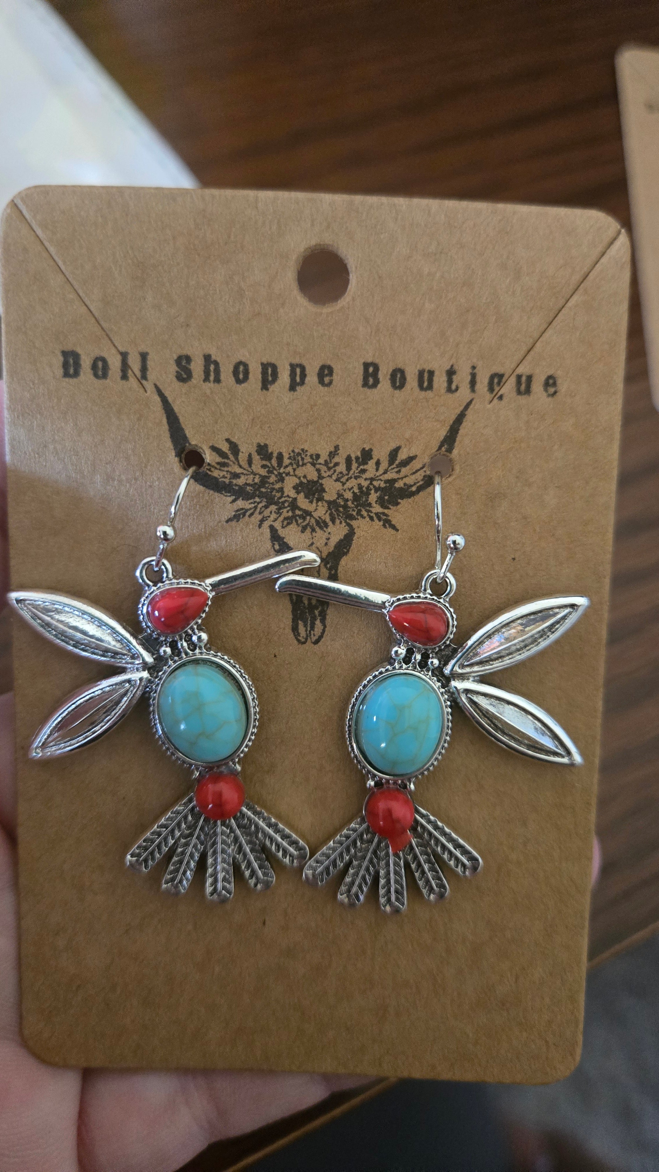 Boho Hummingbird Dangle Earrings | Faux Turquoise Bird Earrings | Southwestern Statement Earrings | Nature Inspired Jewelry | Western Boho Earrings