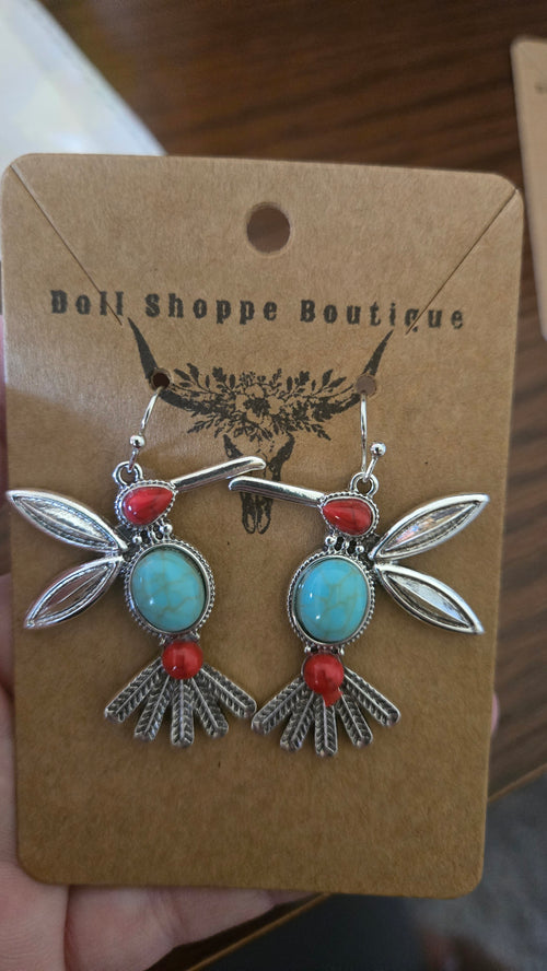 Boho Hummingbird Dangle Earrings | Faux Turquoise Bird Earrings | Southwestern Statement Earrings | Nature Inspired Jewelry | Western Boho Earrings