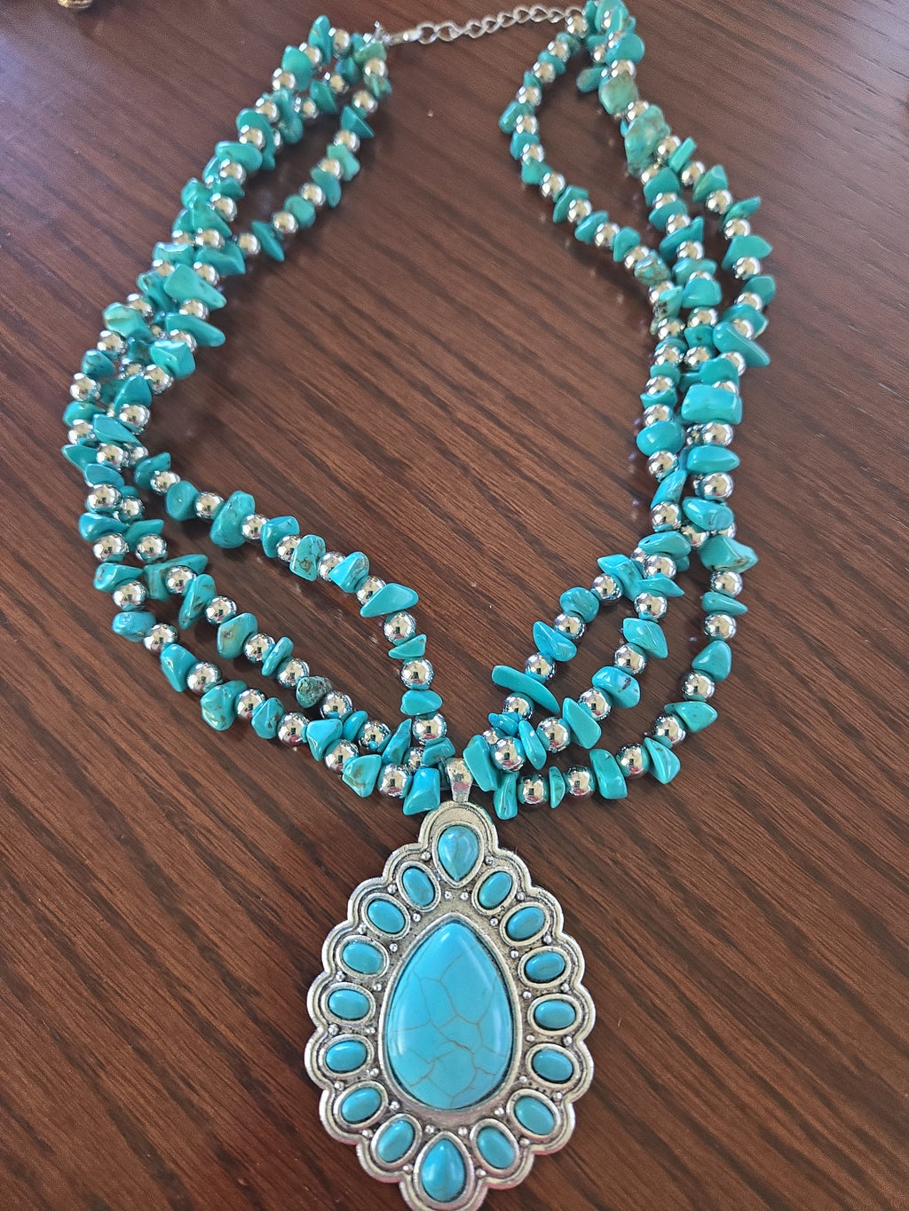 Western Turquoise Chunky Choker Necklace | Multi Strand Turquoise Chip Statement Necklace | Silver Southwest Cowgirl Necklace | Boho Western Boutique Jewelry | Adjustable Bib Necklace
